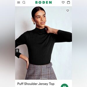 NWOT Boden Black Puff Shoulder Jersey Top